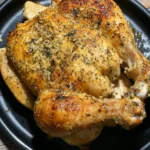 Golden brown Roasted Garlic and Parmesan Chicken with crispy skin and herbs, a juicy roast chicken recipe perfect for family dinners.