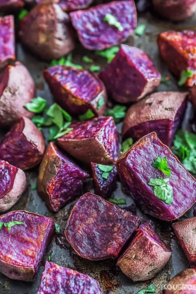 Roasted Purple Sweet Potatoes 3 Roasted purple sweet potato chunks