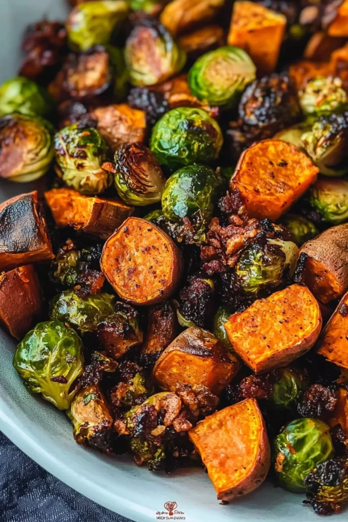 Roasted Sweet Potatoes And Brussel Sprouts 2 Crispy roasted sweet potatoes and Brussel sprouts