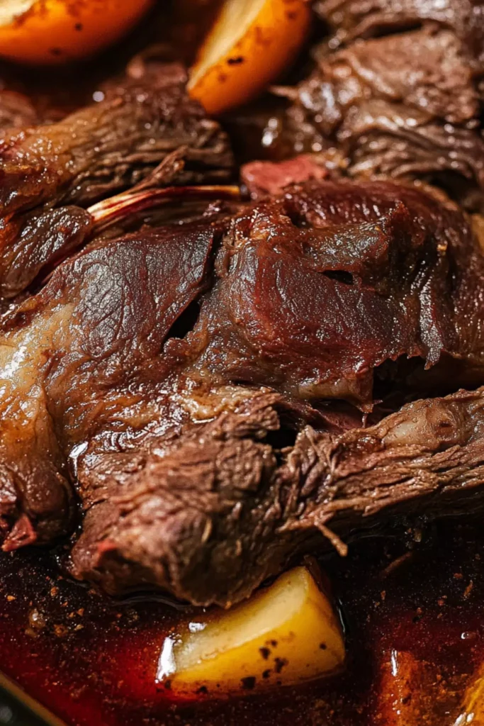 Slow cooked venison neck roast close-up