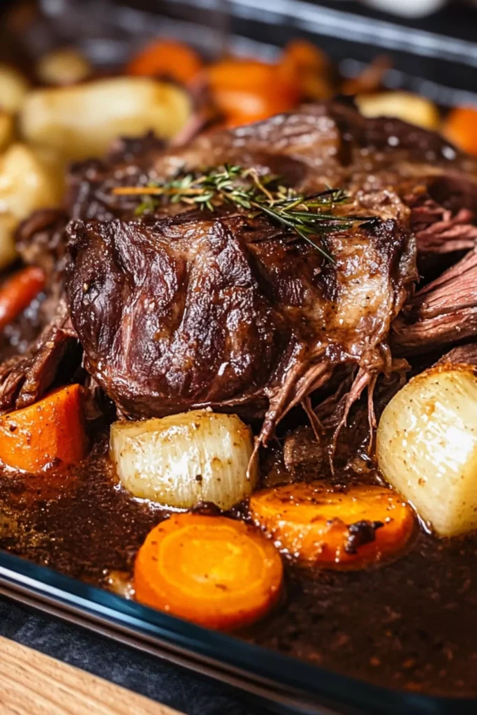 Venison neck roast with carrots and onions