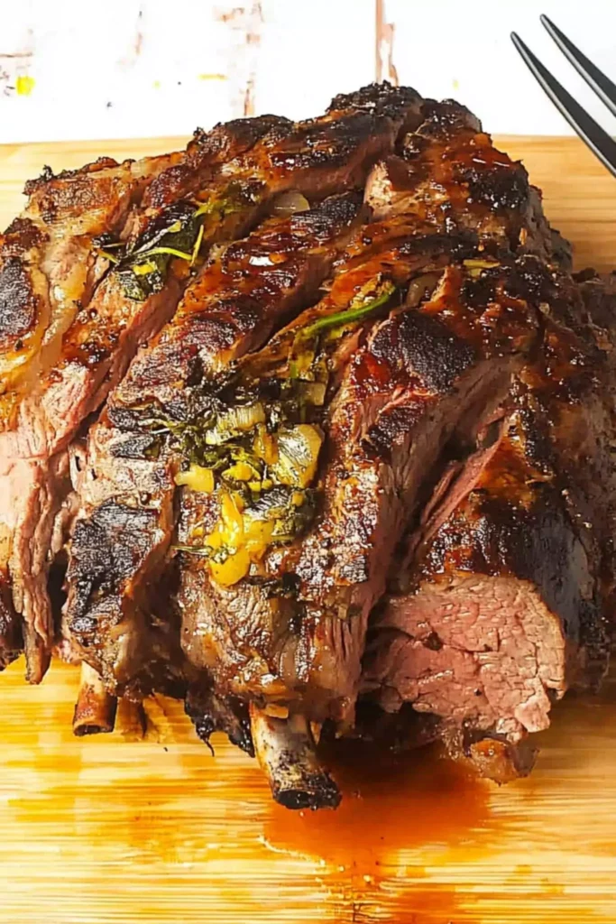 keto beef chuck roast recipe 2 Keto beef chuck roast sliced on the bone with herbs and onions, served on a wooden board