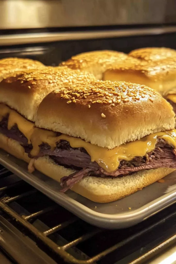 Roast beef cheese sliders in oven