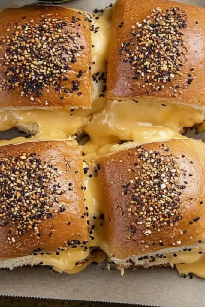 Baked roast beef cheese sliders top view