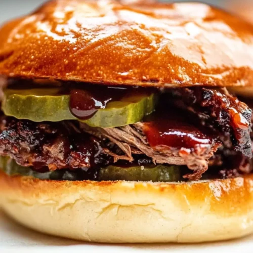 Slow Cooker BBQ Venison Roast Sandwiches 4 BBQ venison roast sandwich with pickles