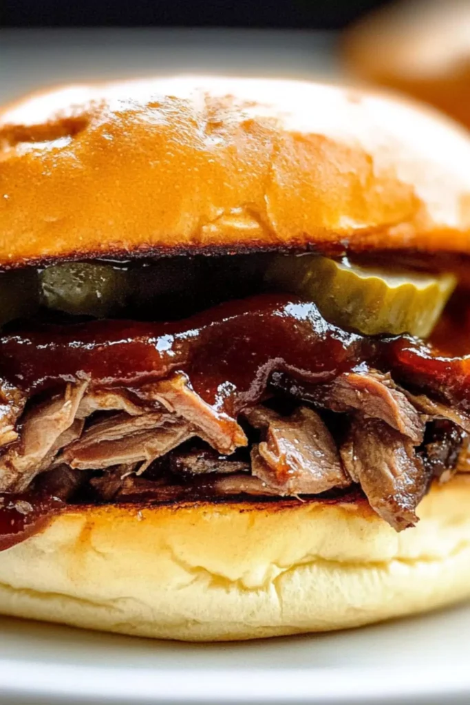 Slow Cooker BBQ Venison Roast Sandwiches 2 Shredded bbq venison roast sandwich
