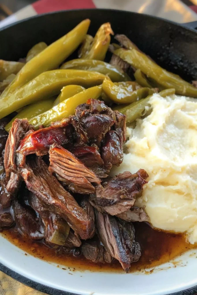 Dutch Oven Mississippi Pot Roast 3 Mississippi pot roast plate with mash