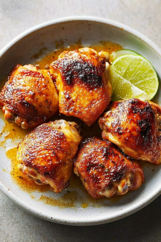 Roast chicken thighs with lime wedges