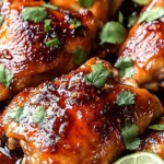 Roast chicken thighs with lime garnish