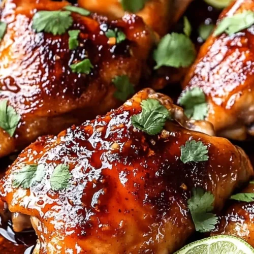 Roast chicken thighs with lime garnish