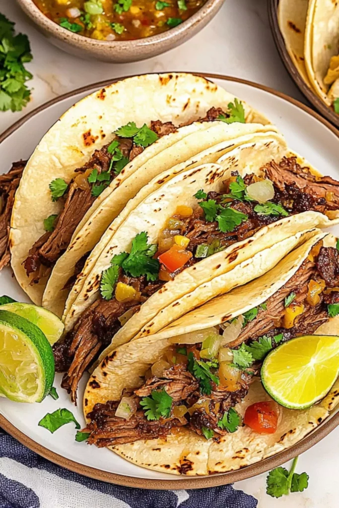 Mississippi pot roast tacos with lime