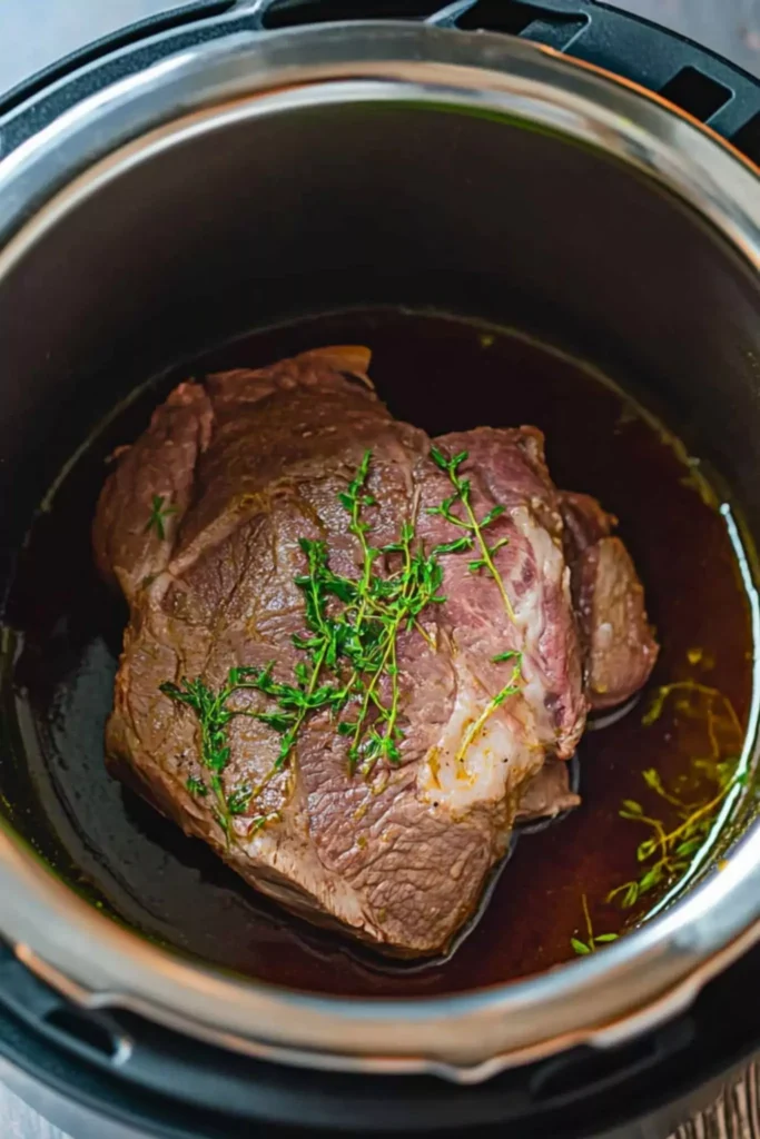 Venison roast cooking in Instant Pot