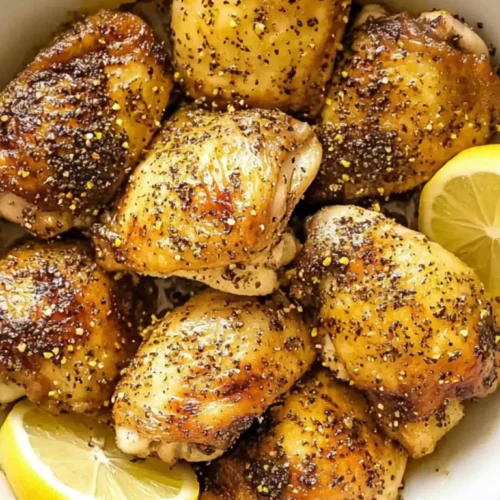 Lemon Pepper Roasted Chicken Thighs 4 Lemon pepper roasted chicken thighs in bowl