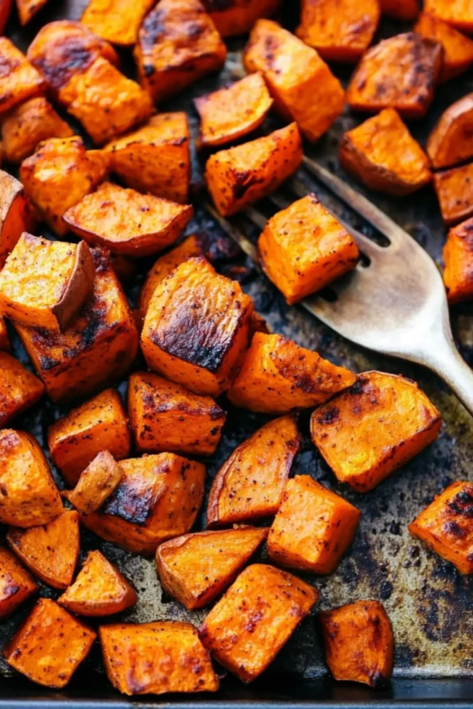 Roasted Sweet Potatoes 3 roasted sweet potatoes with fork